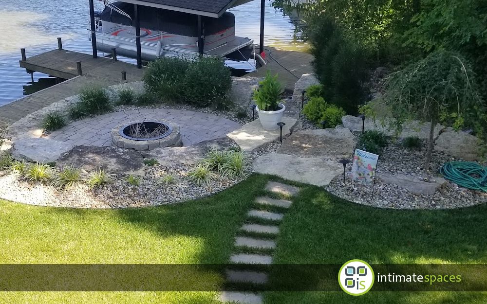 Outdoor Project: Patio, natural stone, fire pit, lake